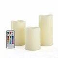 Unilution Round Melted Edge Remote Controlled Changing Flameless Wax Pillar Candles, Multicolor - Set of 3 UN379300